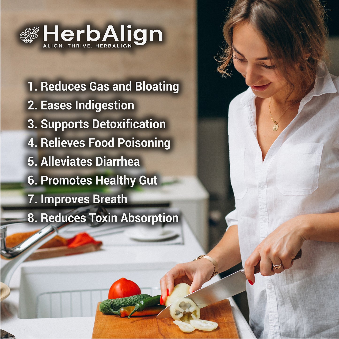Herbalign Gas Support Capsules – 1000mg Activated Charcoal for Bloating, Digestive Relief & Gut Health
