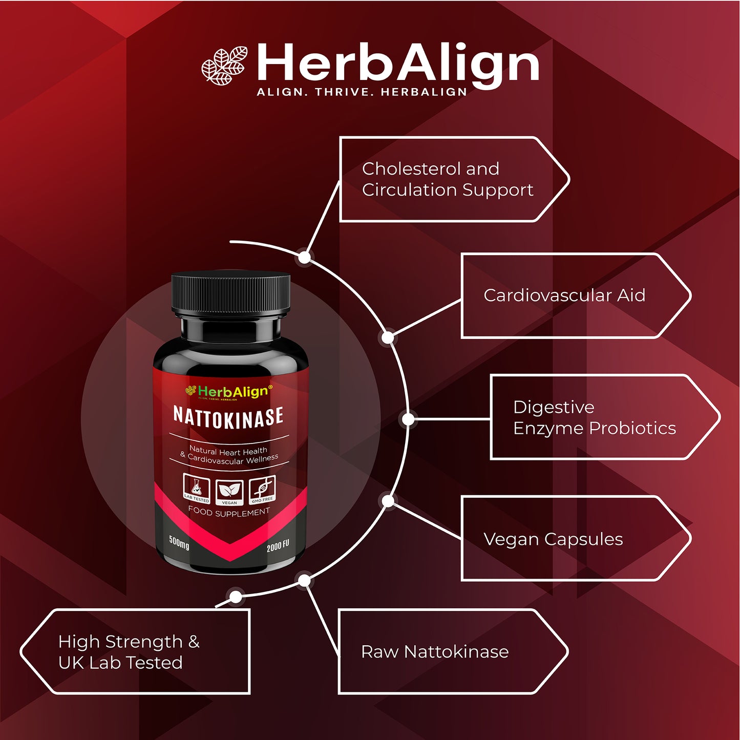 Herbalign Nattokinase Capsules – 500mg with 2000 FU for Heart Health & Circulatory Support
