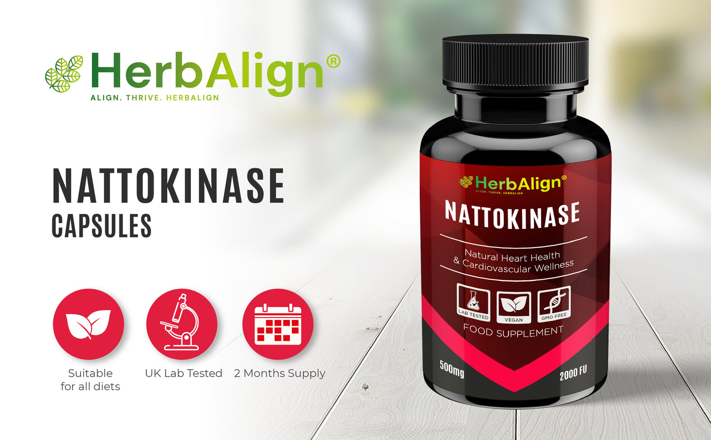 Herbalign Nattokinase Capsules – 500mg with 2000 FU for Heart Health & Circulatory Support