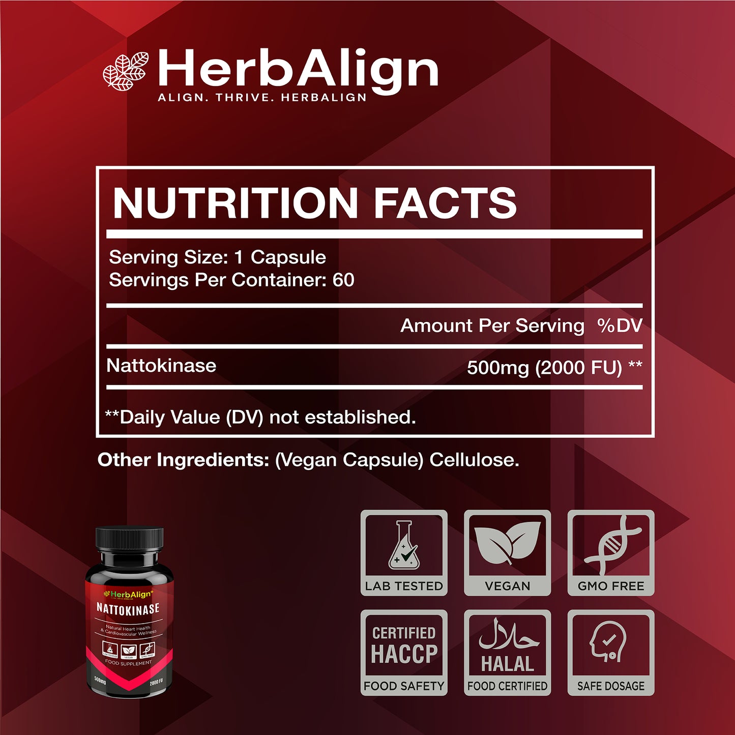Herbalign Nattokinase Capsules – 500mg with 2000 FU for Heart Health & Circulatory Support